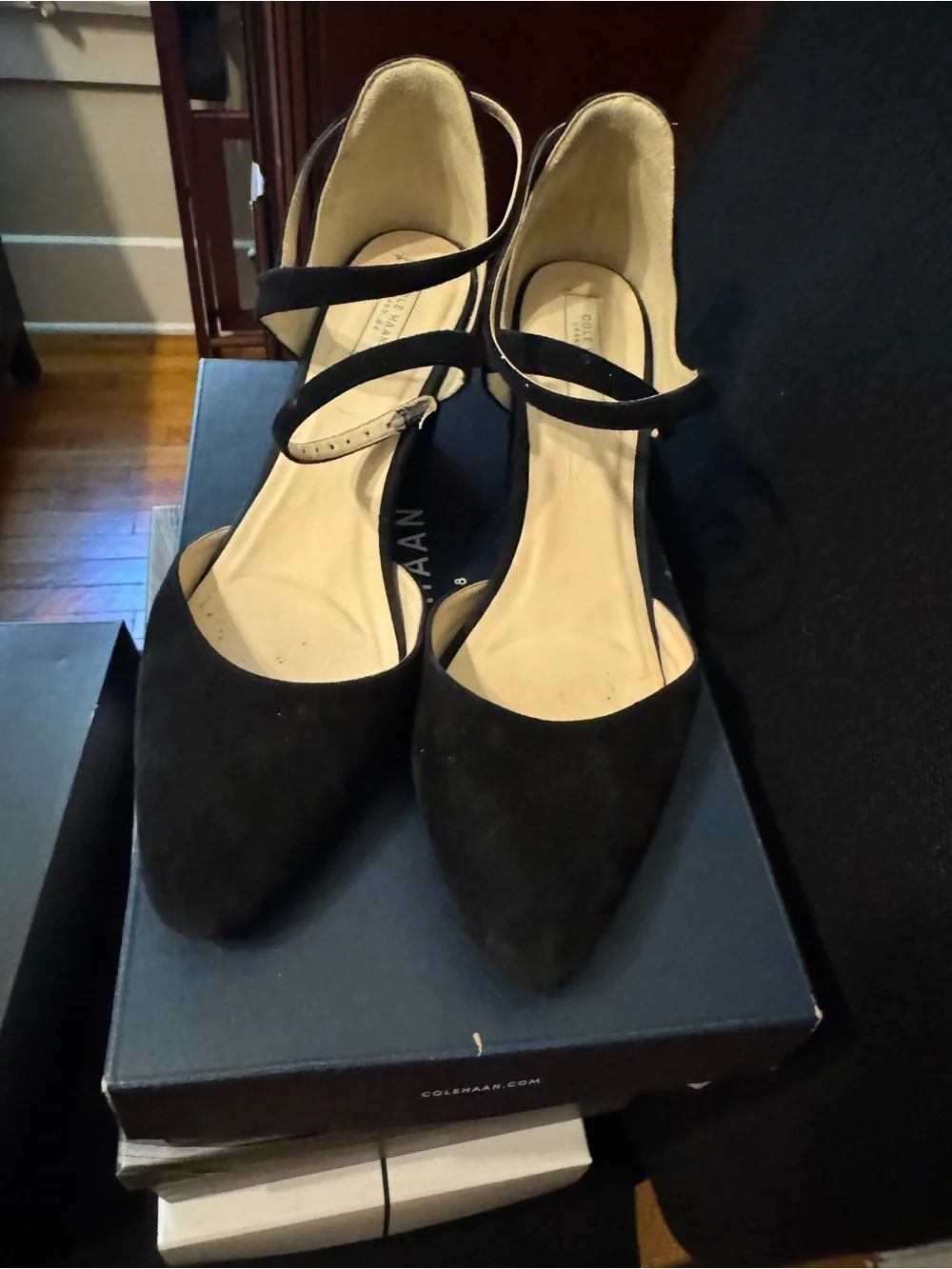 Cole Haan Black Suede Mary Jane Wedge Pumps